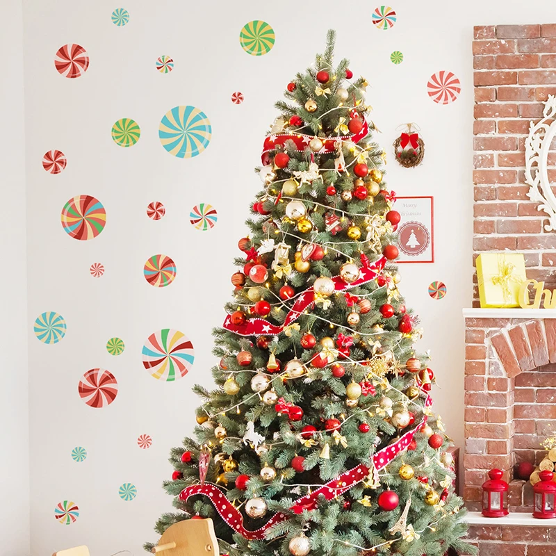 

C142#Christmas Colored Candy Wall Sticker Kids Room Background Home Decoration Mural Living Room Wallpaper Funny Decal