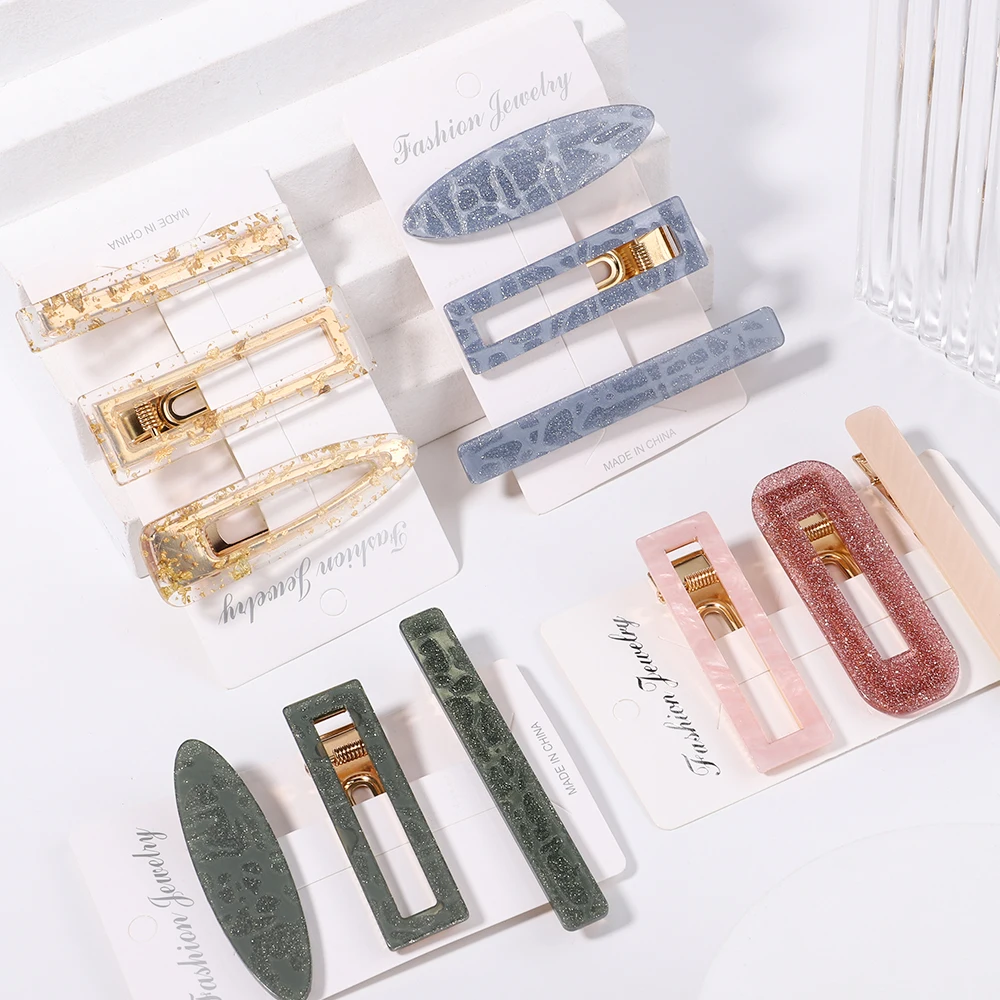 

3Pcs/Set New Elegant Colorful Acrylic Geometric Hair Clip For Women Girls Sweet Hairpins Barrettes Fashion Hair Accessories Set