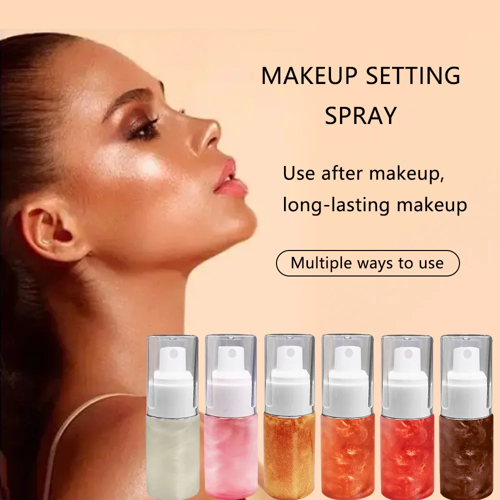 

6 Colors Highlighter Powder Spray High Gloss Body Glitter Powder Spray Shimmer Sparkle Powder Face Body Glitter Highlight Makeup