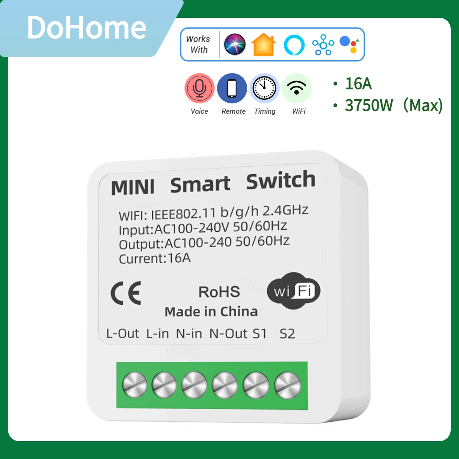 16 А HomeKit Мини Смарт реле WiFi переключатель, DIY светильник Модуль переключателя с функцией таймера, поддержка Apple Siri и Alexa смарт-динамики