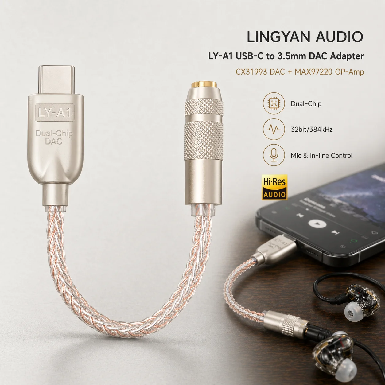 Фото Аудиоадаптер Music Upgrade LY-A1 USB-C DAC с чипами CX319993 и MAX97220, высококачественный преобразователь для телефонов и ноутбуков №2
