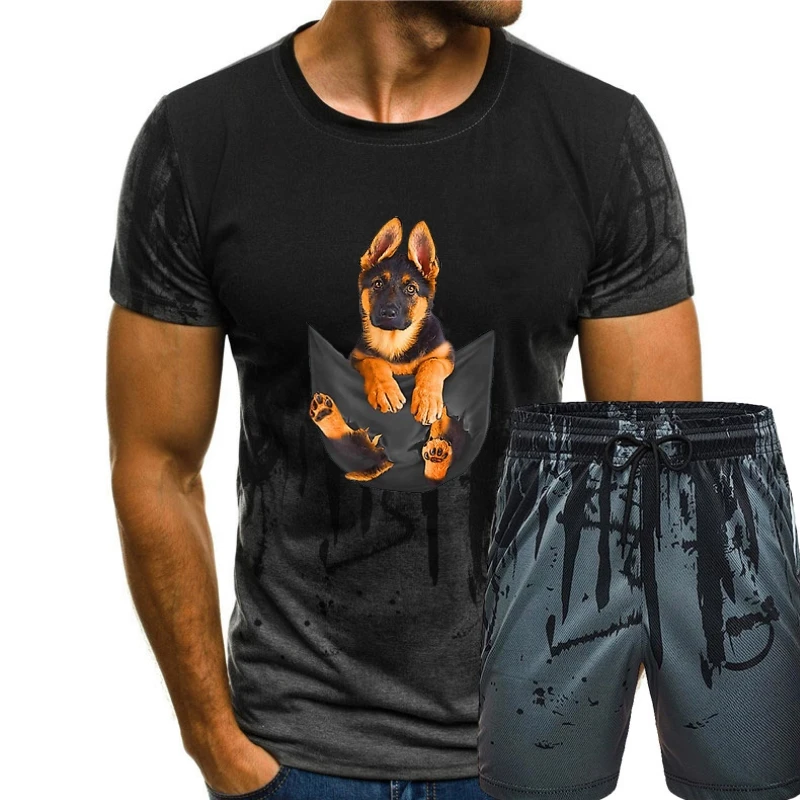 

Футболка с карманом для любителей немецкой овчарки, черная Хлопковая мужская футболка для любителей собак, Сделано в США
