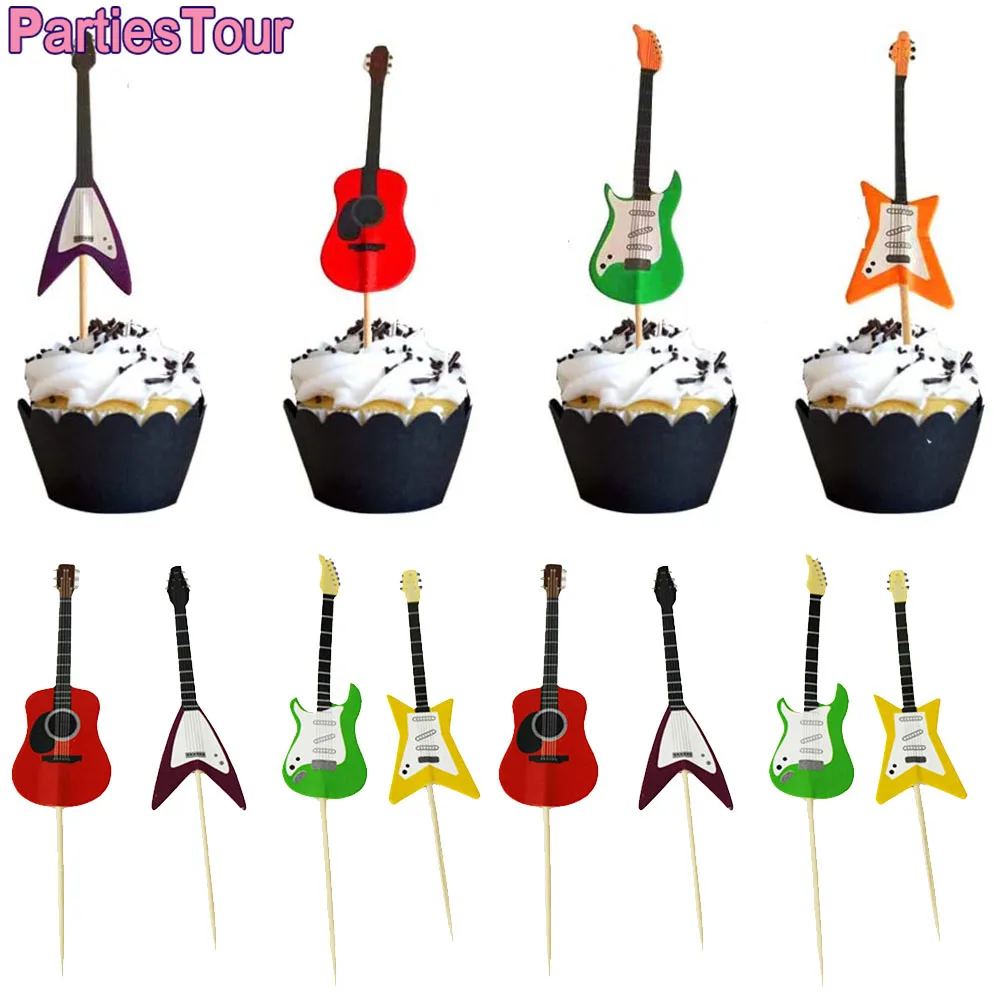 

48pcs Music Notes Cupcake Toppers Guitar Cake Toppers Rock Cupcake Topper for Kids Musician Birthday Hip Pop 80s 90s Party Favor