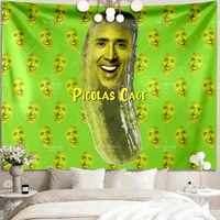 funny picolas cage pickled cucumber meme tapestry wall hanging joke star cloth bed sheets home room decor aesthetic boho carpet