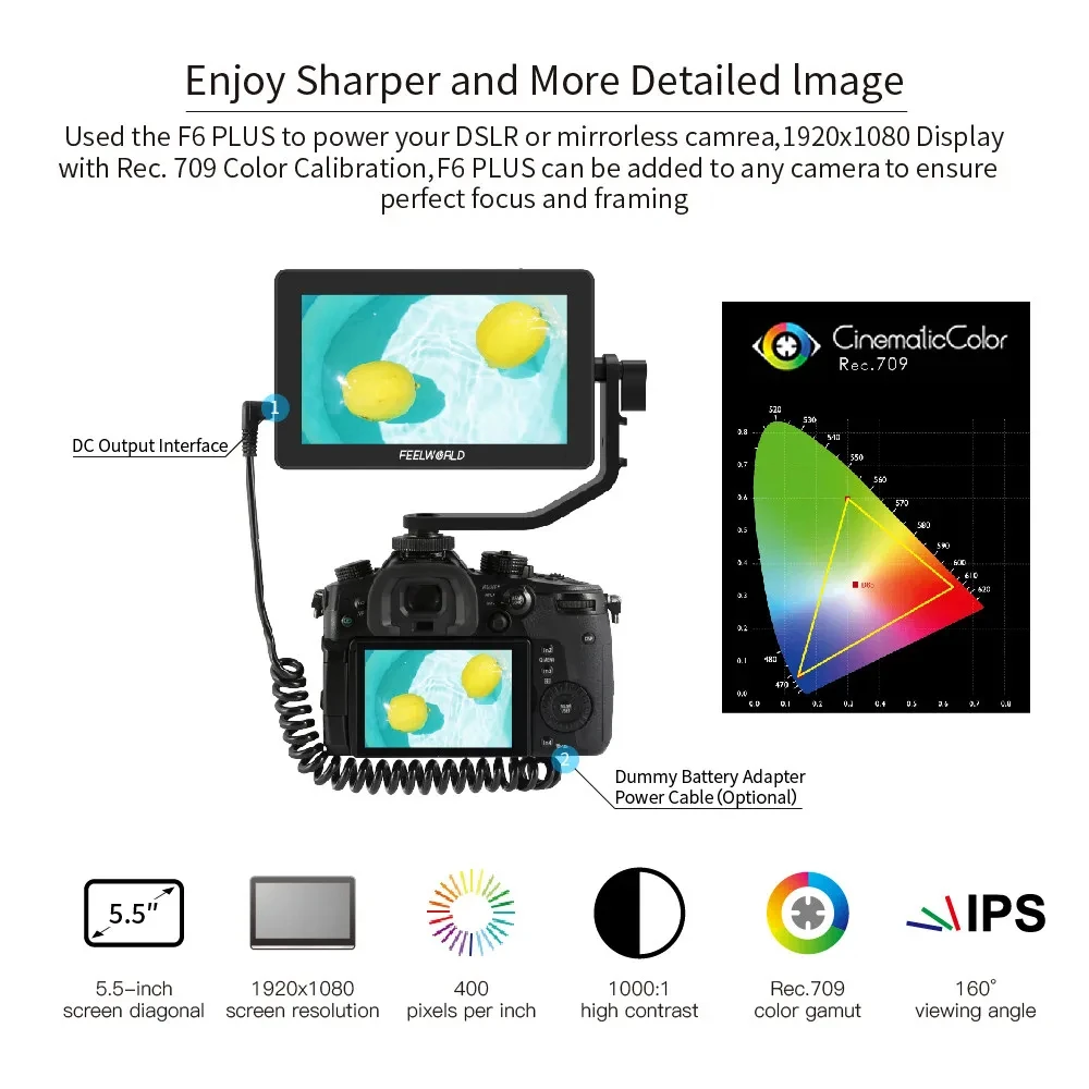 Для FEELWORLD F6 Plus V2 6 'on-cam Era DSLR полевой сенсорный экран с HDR 3D Lut IPS FHD 1920x1080 Видео фокус (art.: 3920c8f65cd31) - 3920c8f65cd31