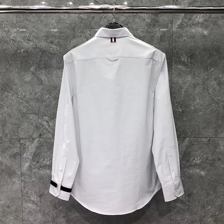TB Men's New Shirts Men Slim White Long Sleeve Casual Shirt Cuff Watch Pattern Oxford Fabric Solid Men's Clothes Office Dress
