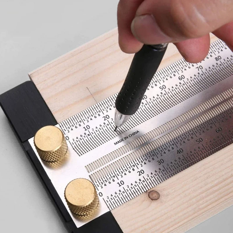

Scale Stainless Ruler Mark Hole Scribing Woodworking Gauge T-type Line High-precision Measuring Carpenter Ruler Tool