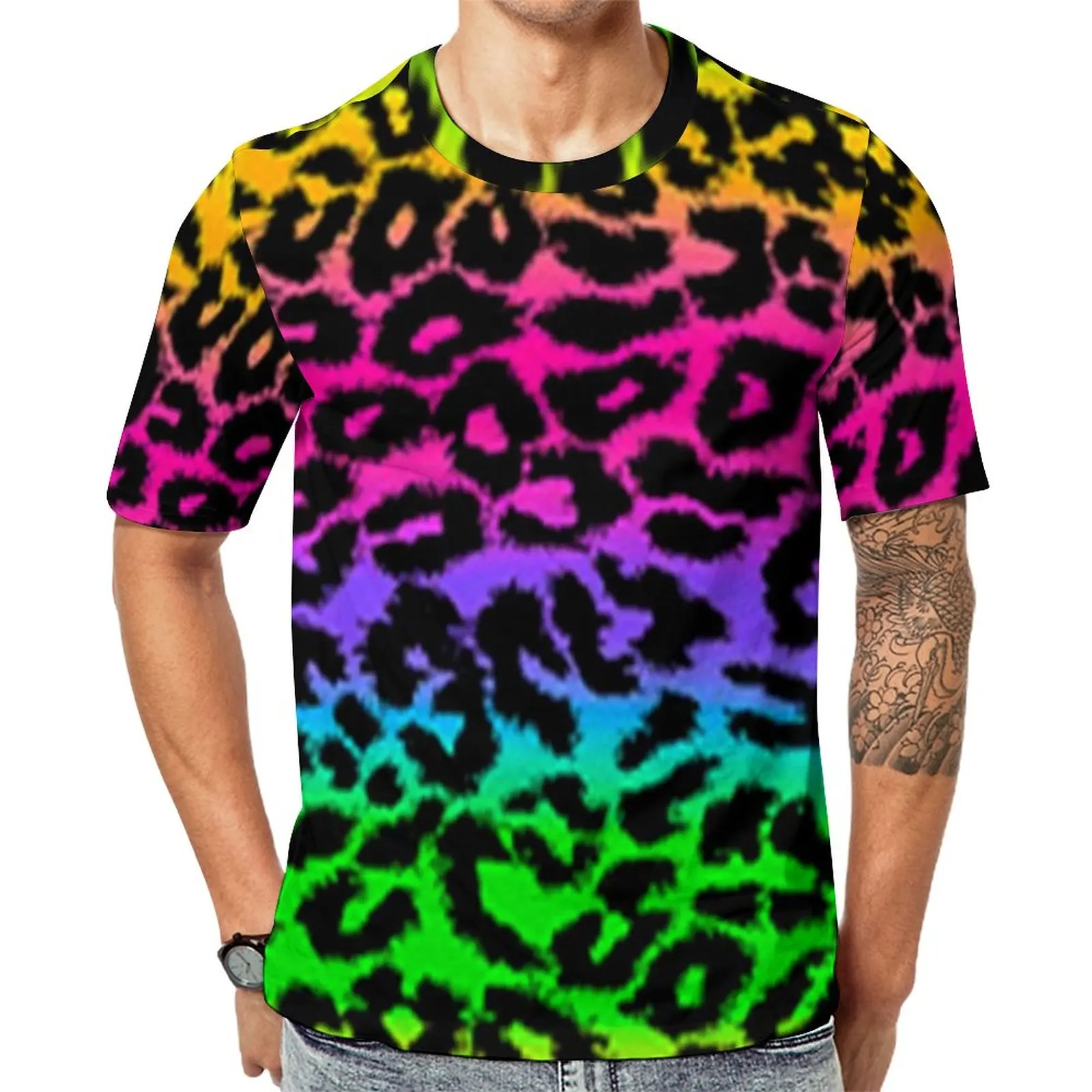 

Футболка мужская с круглым вырезом, топ с рисунком, фантазия, радуга, Леопардовый принт, эмо, летняя одежда, 4XL 5XL 6XL