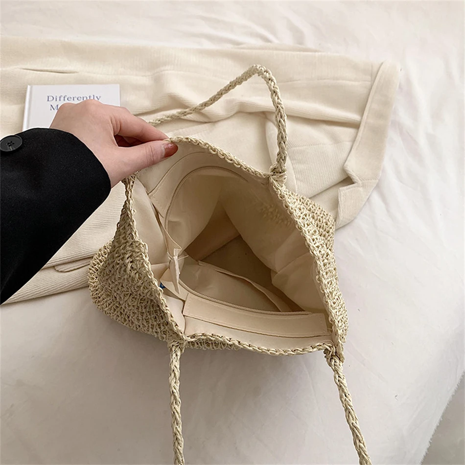 Fashion Weave Handle Casual Tote Large Capacity Straw Shoulder Side Bags for Women 2023 Summer Beach Travel Shopping Handbag New