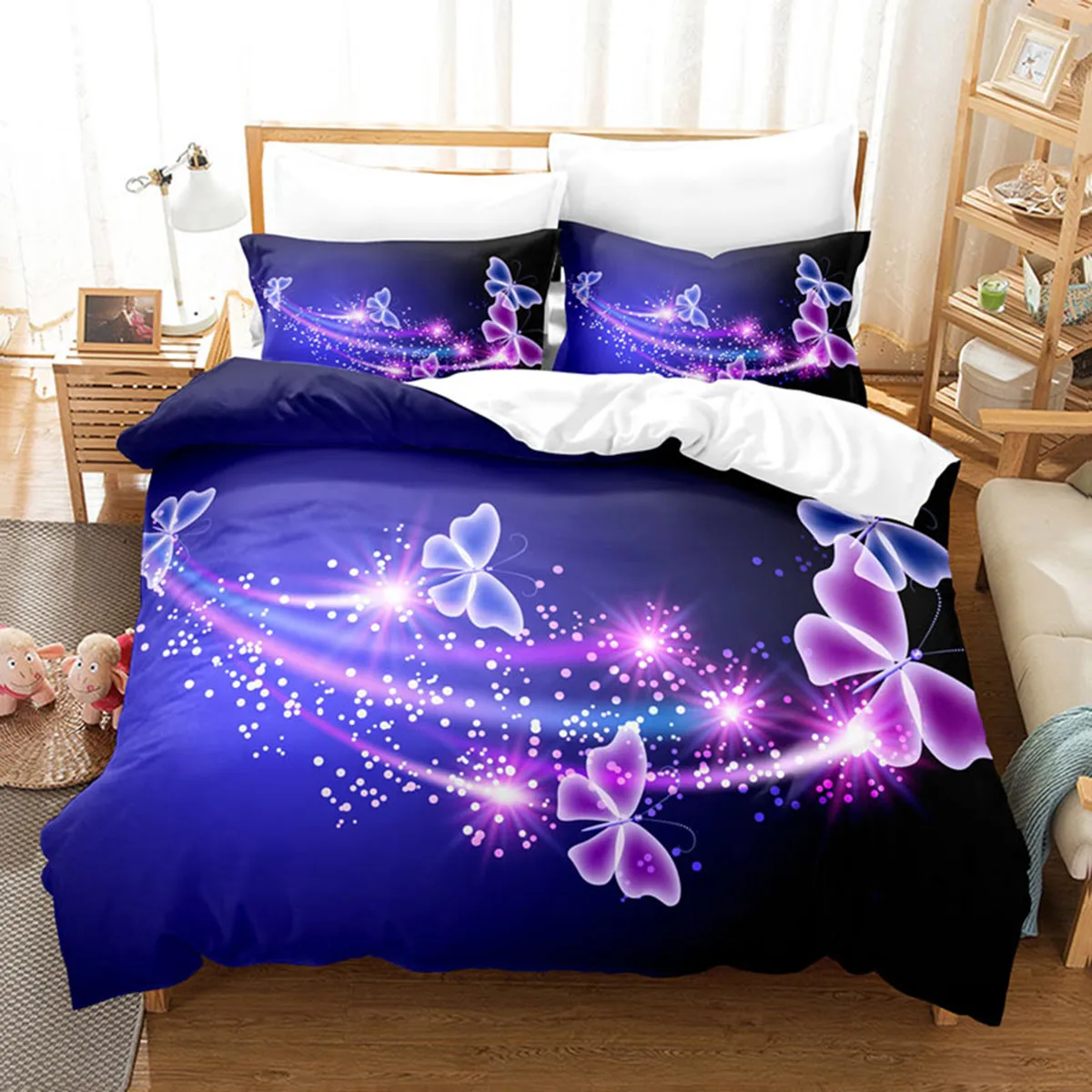 

Purple Duvet Cover 3D Galaxy Purple Butterfly Floral Printed Bedding Romantic Purple Butterfly Lavender Room Decor Women Gifts