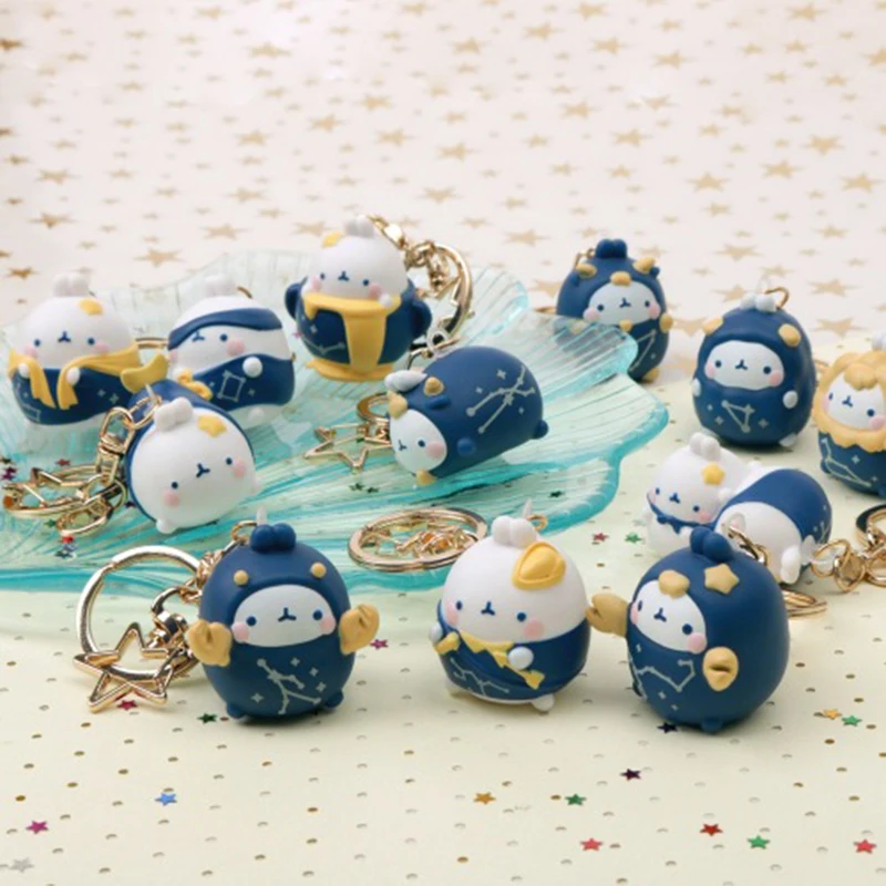 Korea Molang Cute Fat Rabbit Twelve Constellation Key Ring Buckle Potato Rabbit Small Accessories Bag Pendant Girls Gift