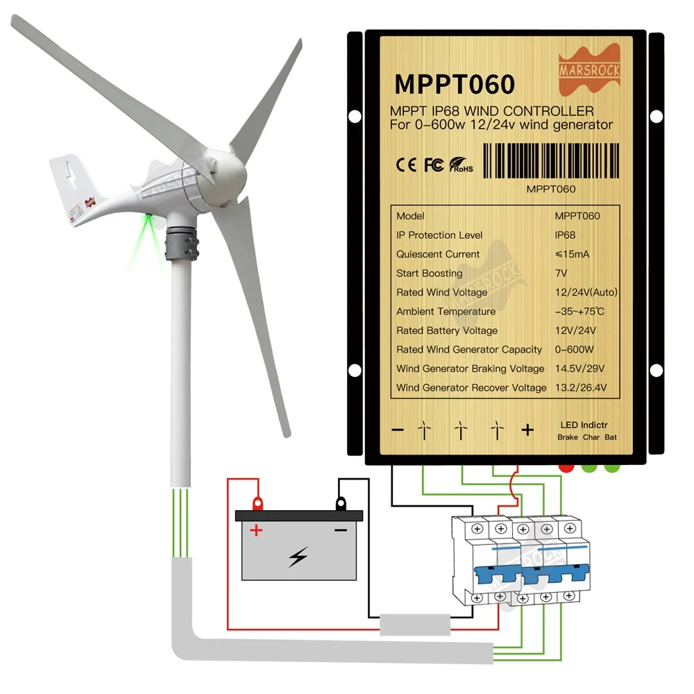 3 5 лопастей 600 Вт 12 В 24 ветряной генератор с контроллером MPPT высокоэффективный
