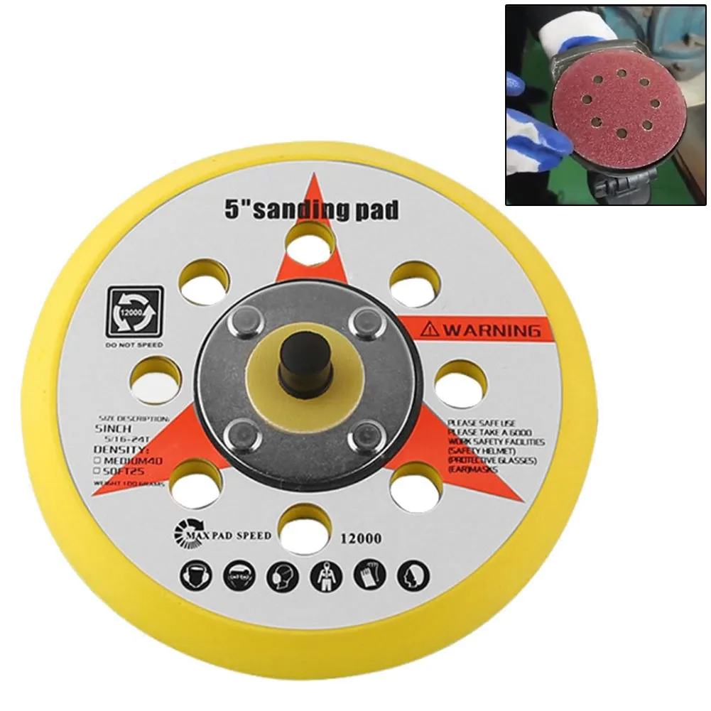 

5"125mm 8Holes Sander Backing Pad Hook&Loop Sanding Pads Sponge Sanding Disc Holder F5/16" UNF Male Thread