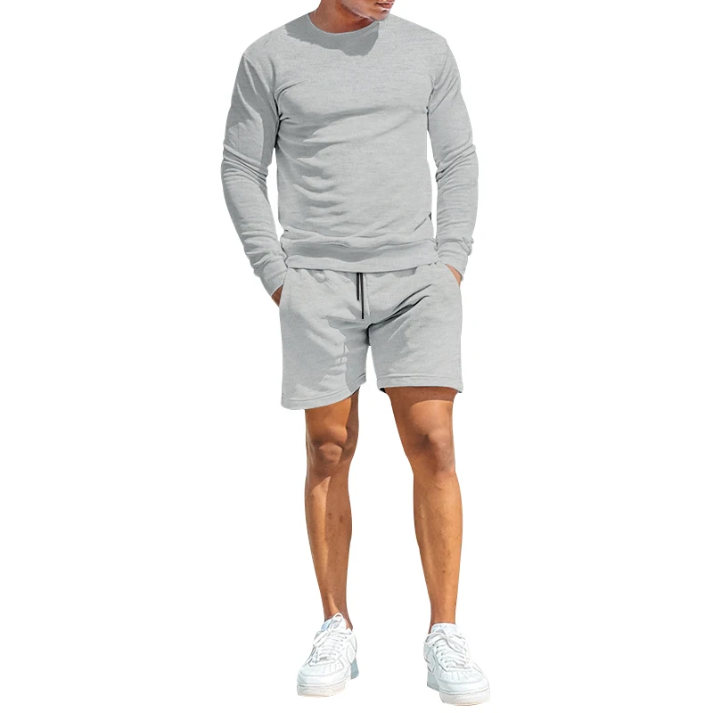 New men's sportswear set, casual solid color shirt, sportswear, fitness and sports 2 sets of clothes, sports pants, men