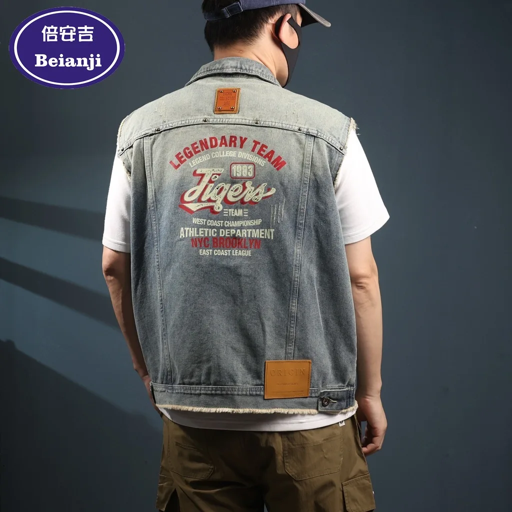 Beianji летний винтажный потертый джинсовый жилет для мужчин свободный