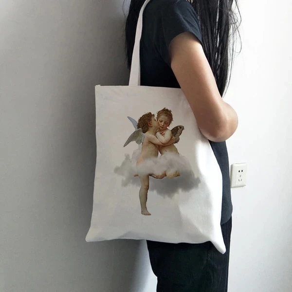 

You Can't Sit with Us Vintage Harajuku Angel Casual College Canvas Shoulder Bag Fashion Large Capacity White Totes