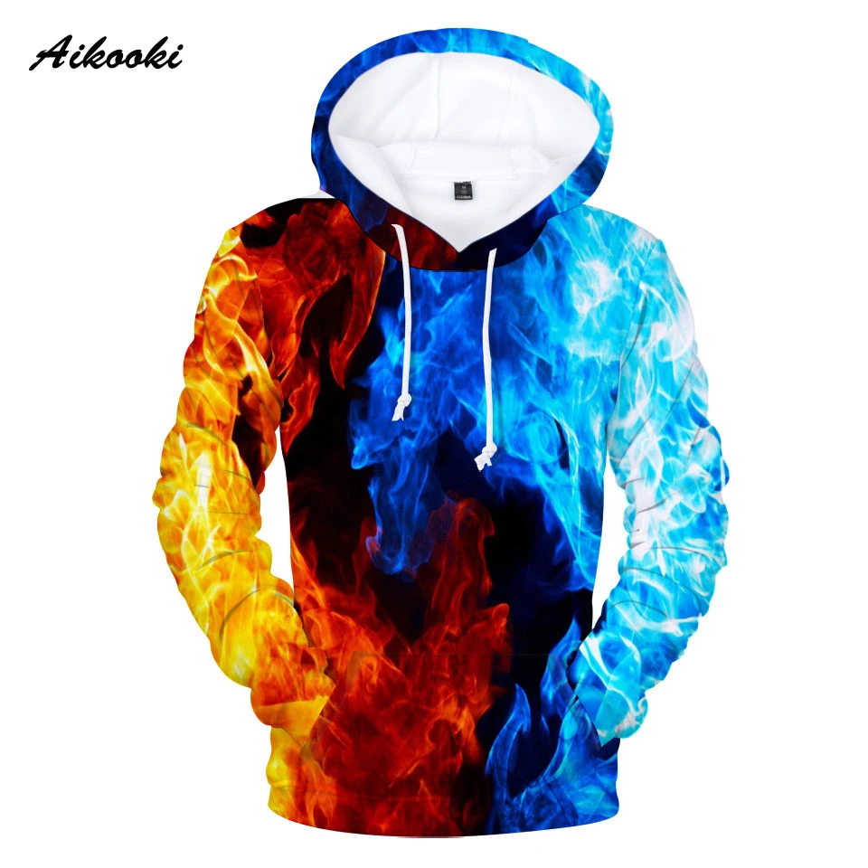 

Y2K Yellow And Blue 3D Fire autumn Men Sweatshirt Women Hoodies Cool outwear Winter Handsome Hooded Boy Pullover Hip Hop Clothes