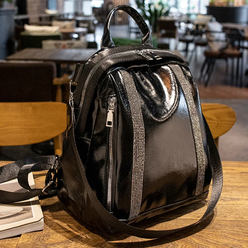 

DIEHE Vintage Women Backpack Female Pu Leather Fashion Luxury Travel Backpack Mochila Designer Bags Backpacks for Girls Silver