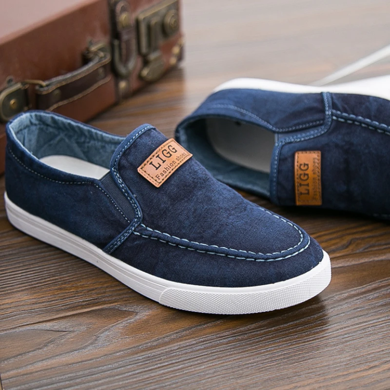 

Men's Canvas Shoes Korean Style Spring Autumn Breathable Flat Bottom Sneakers Round Head Slip on Loafers Zapatillas De Lona