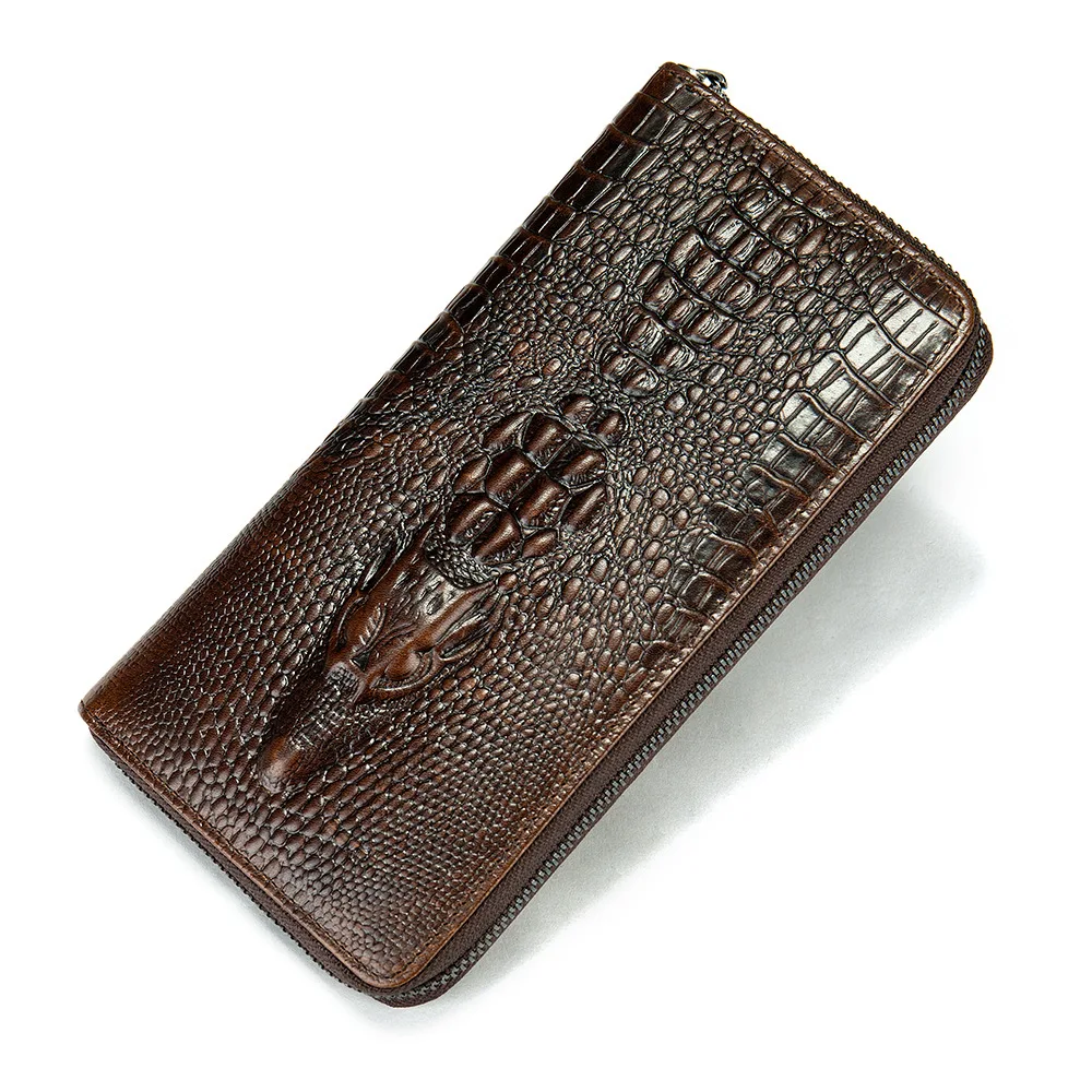 Long Men's Wallet Leather Fashion Crocodile Print Business Multi-card Position Hand Baotou Layer Cowhide Wallet