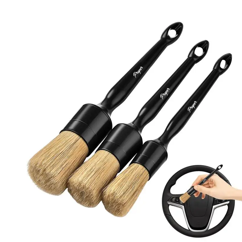 

3 PCS Car Exterior Interior Detail Brush Boar Hair Bristle Brushes For Car Cleaning Auto Detail Tools Dashboard Cleaning Brush