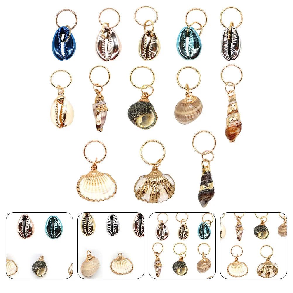 

13 Pcs Knitting Ring African Jewelry Hair Braid Pendants Charms Rings Conch Shell