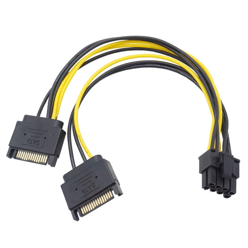 

Dual SATA 15pin to 8pin(6+2) Video Card Powr Adapter Cable 20cm PCI-E SATA Power Supply Cable 15- pin to 8 pin cable