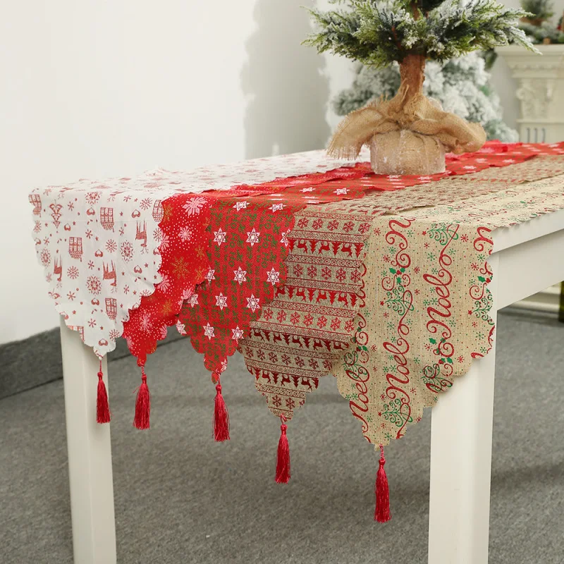 

New Christmas Decorations Linen Print Table Runner Table Decoration Tablecloth Placemat Home Scene Layout Suitable for Various