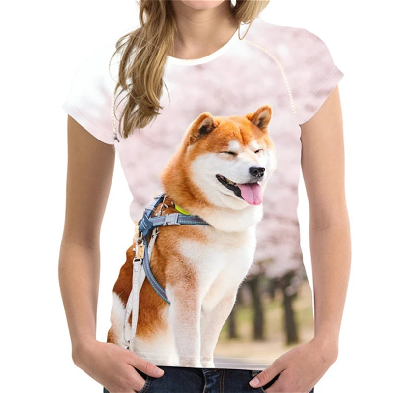 

Летняя новая модная футболка с 3D принтом Милая Akita Dog Мужская/женская футболка Уличная Повседневная индивидуальная универсальная свободная...