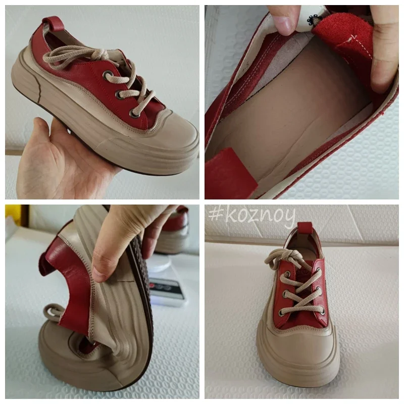 Koznoy теннисные женские 4 см из натуральной коровьей платформы на танкетке удобные