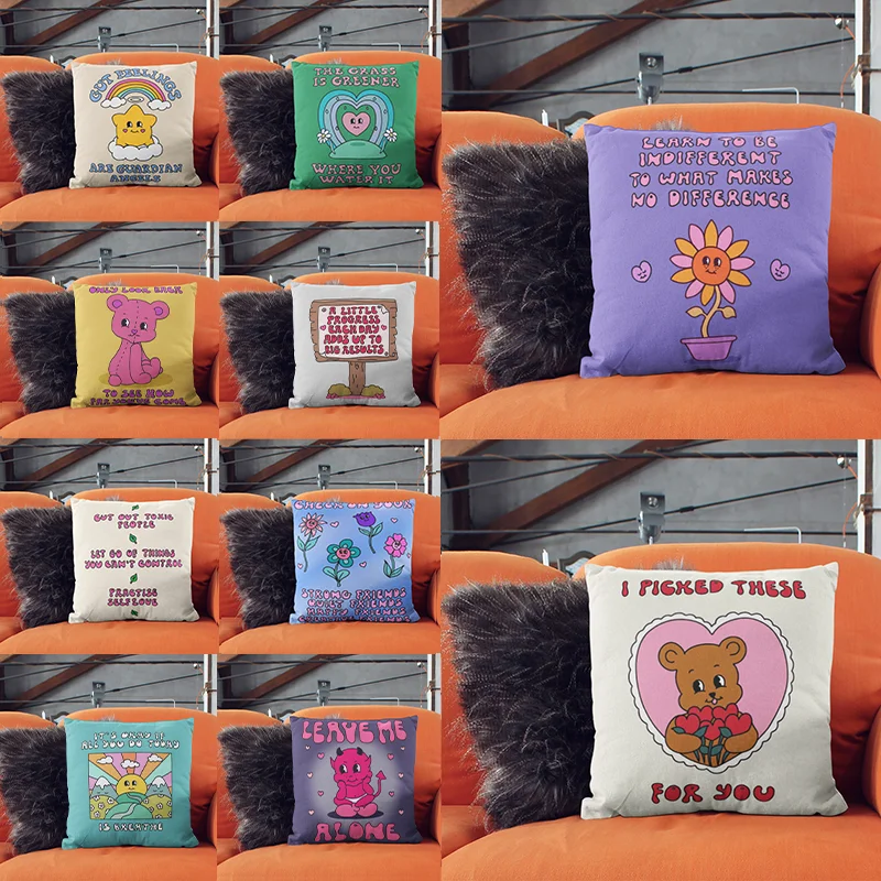 

Positive Thinking Velvet Cushion Cover Candy Color Pillow Cover For Sofa Office Waist Back Cover Home Decorative Pillowcase