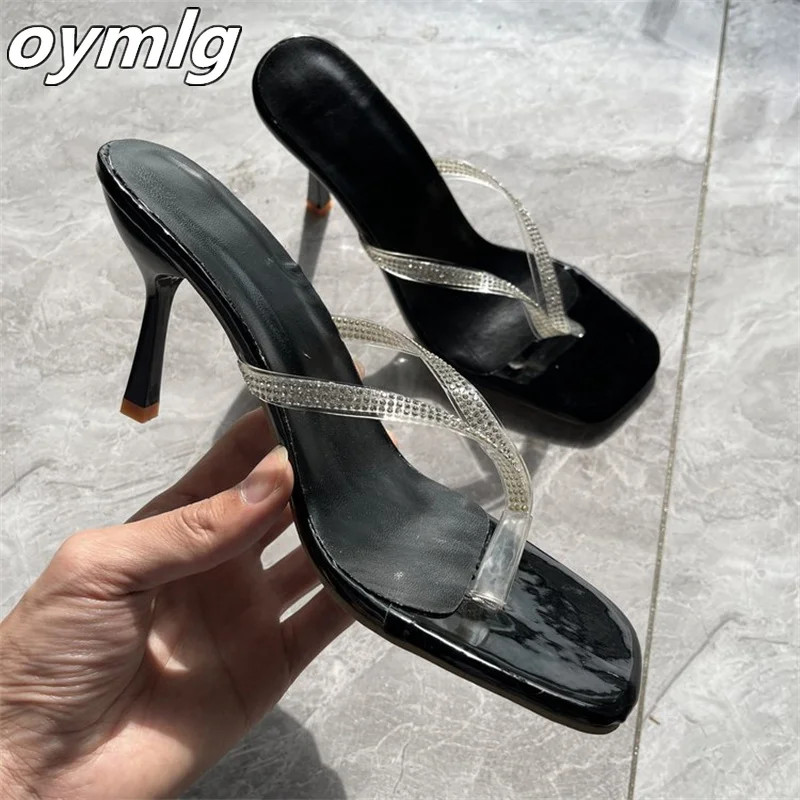 

Rhinestone high-heeled sandals female stiletto open-toe 2022 summer new all-match flip-flops half-slippers wear net red tide