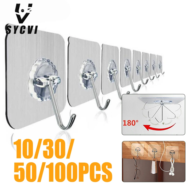 

Прозрачный Крючок для ванной комнаты, кухни, 30/50/100 шт.