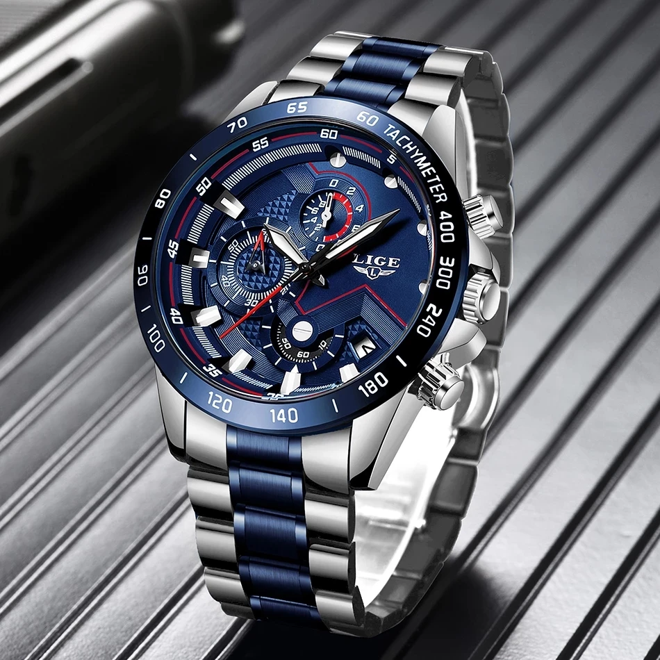relogio masculino lige hot fashion mens watches top brand luxury wrist watch quartz clock blue watch men waterproof chronograph free global shipping