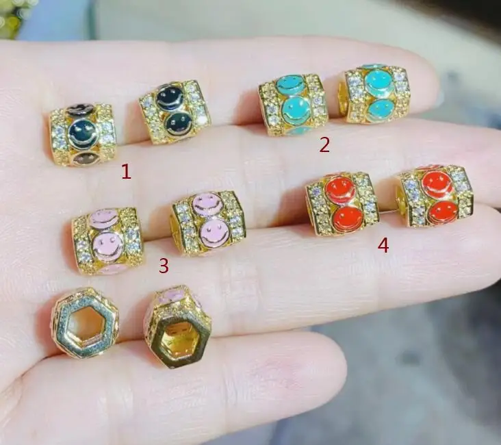 

3pcs Micro Pave Zirconia Charms smiley barrel beads pendant Enamel Charms DIY Bracelet For Jewelry Making Accessories d4e