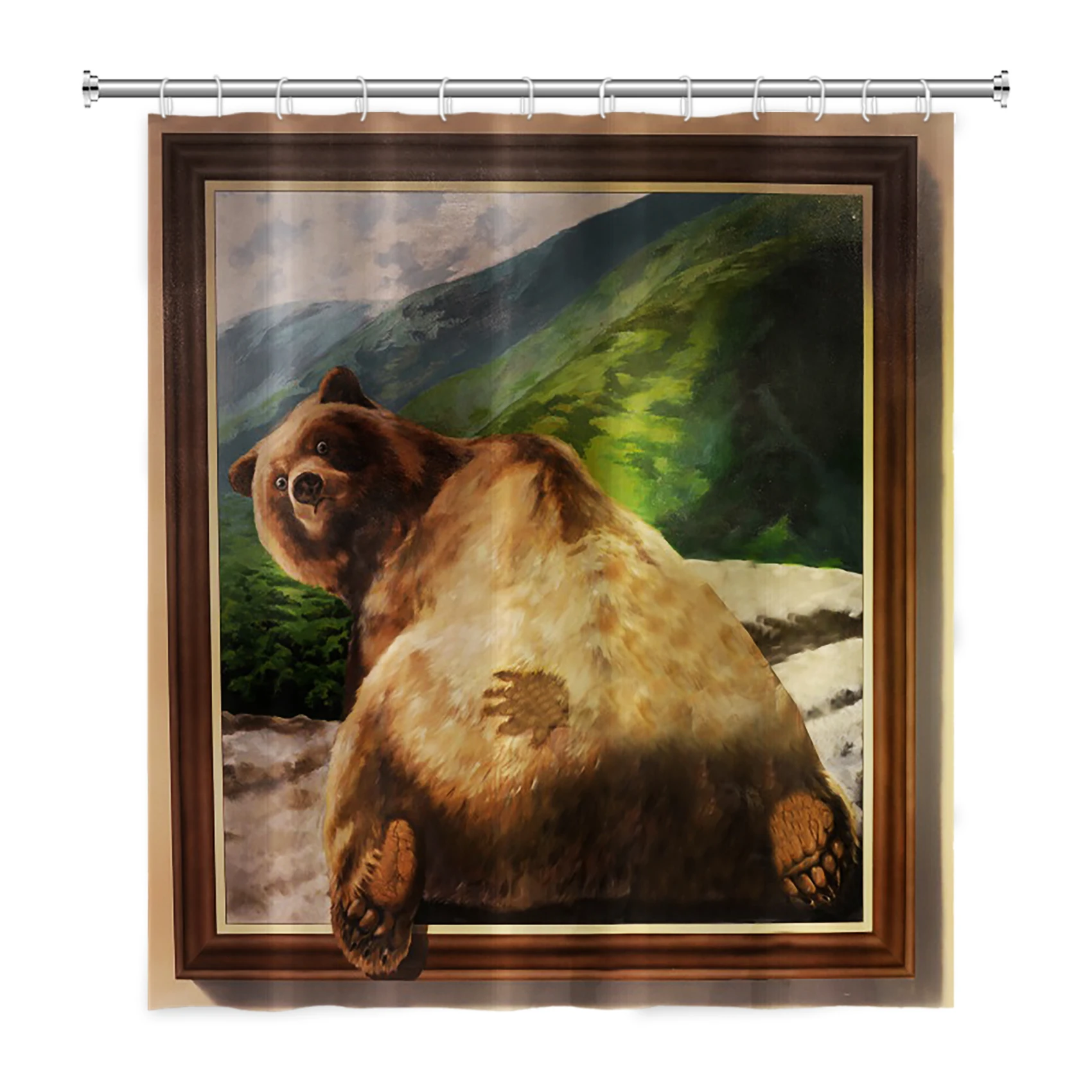 

Funny Bear Mountain Shower Curtain 3D Print Painting Bathroom Curtain Frabic Waterproof Polyester Bathroom Curtain With Hooks