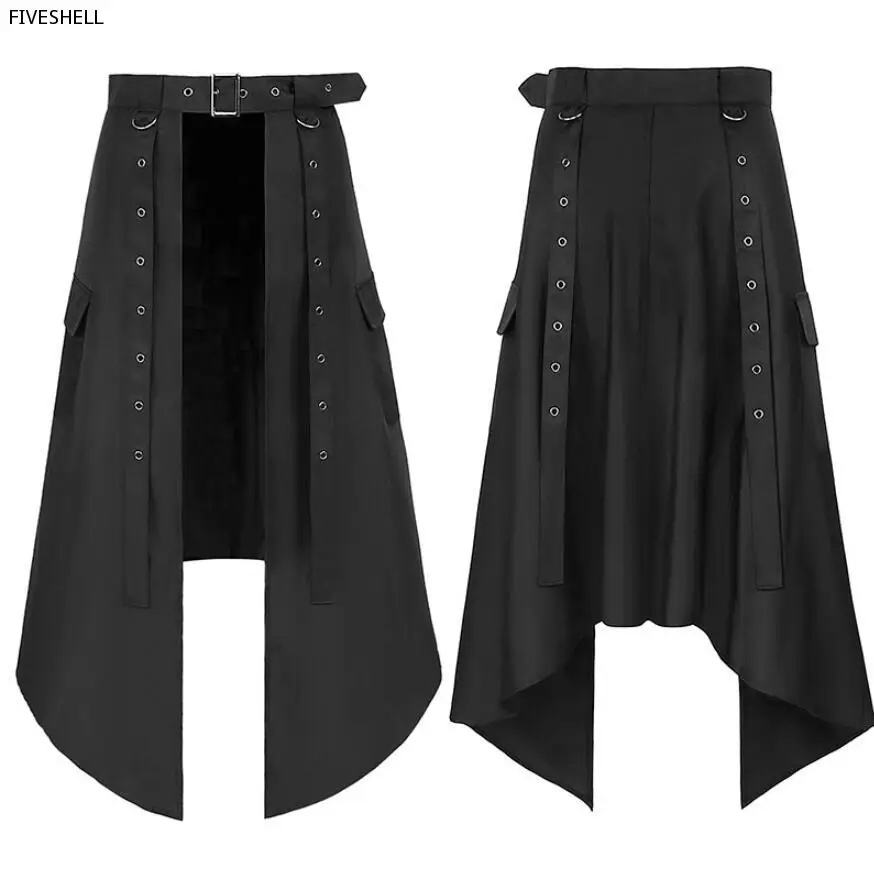

Adult Men's Steampunk Kilt Skirt Medieval Gothic Open Front Cosplay Skirts Roman Warrior Kilt With Belts Harujuku Skirt Costume