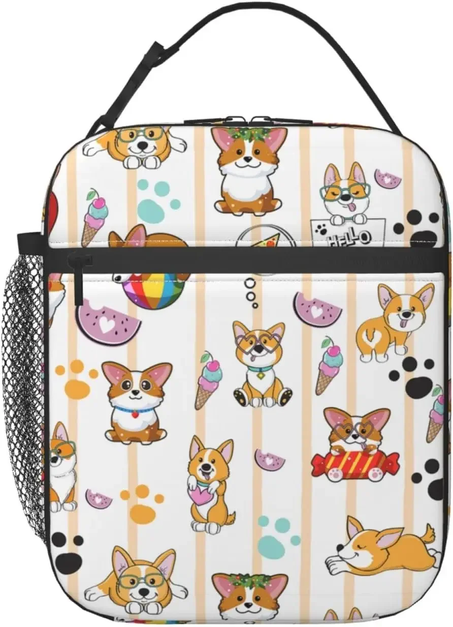 

Cute Corgi Lunch Bag Portable Insulated Lunch Box for Women Boys Girls Reusable Thermal Cooler Bento Bags or Travel Picnic Work