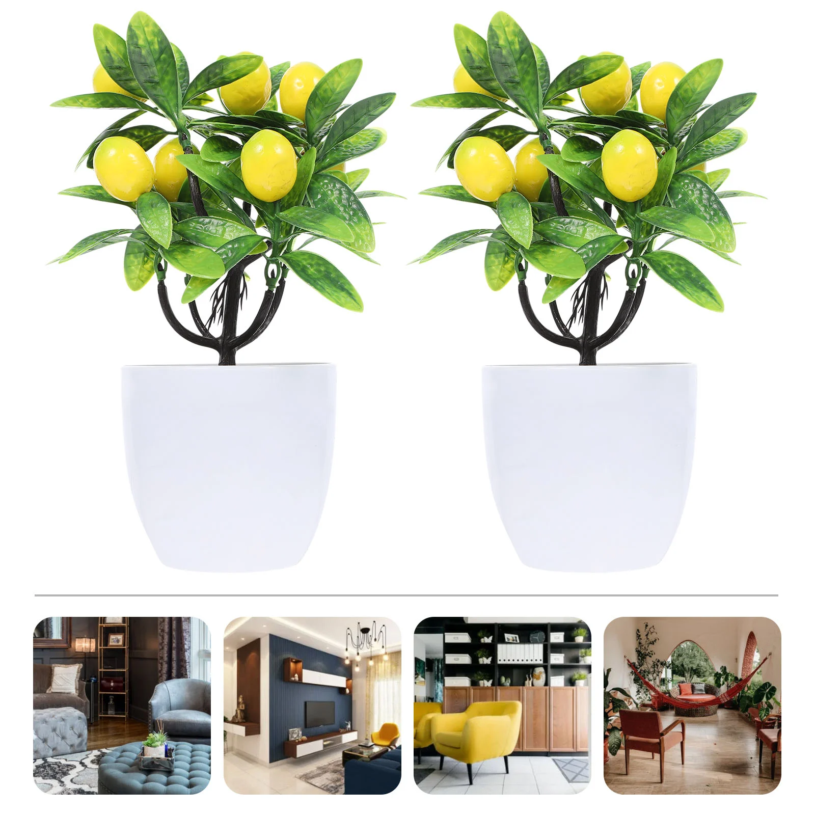 

2 Pcs Artificial Green Plants Wedding Table Decorations Lemon Kitchen Fruit Faux Tree Small Plastic Office