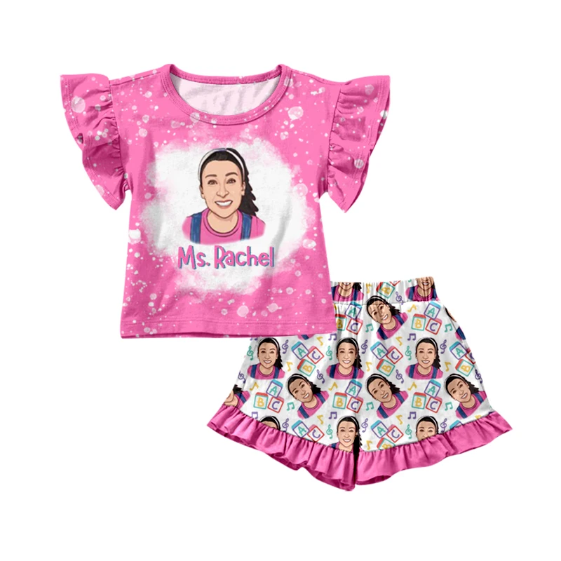 

Оптовая продажа, бутик детской одежды для маленьких девочек, комплекты рубашек с коротким рукавом и надписью, Детская рубашка, розовые штан...