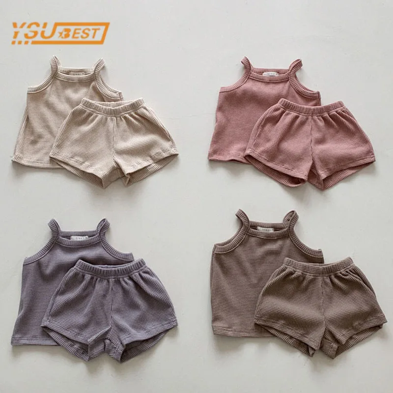 

Infant Baby Boys Girls Sleeveless Pure Color T-shirt + Shorts Clothing Sets Newborn Kids Baby Boys Girls Suit Children's Clothes