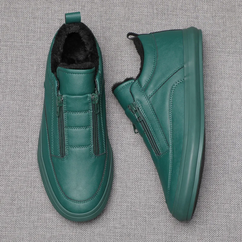 

Winter New Men Vulcanize Shoes Cotton Padded Warm High-top Shoes Side Zip Casual Loafers Youth Trendy Short Plush Sewing Flats