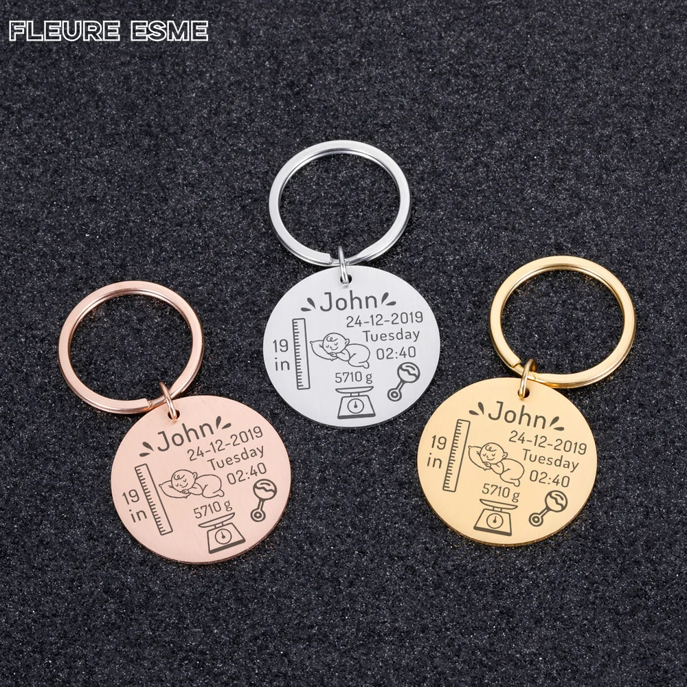 Custom Lovely Personalized Baby Boys Girls Keychain Name Birth Weight Height For Newborn Commemorate New Mom Dad Gift Keyring