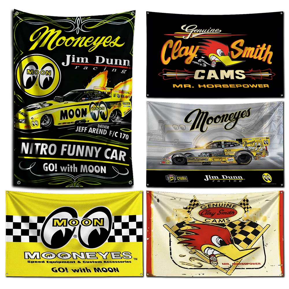 Фото Флаг Mr.Horsepower Clay Smith Cams Mooneyes 3x5 футов, полиэстер, цифровая печать, для гаража или наружного декора №1