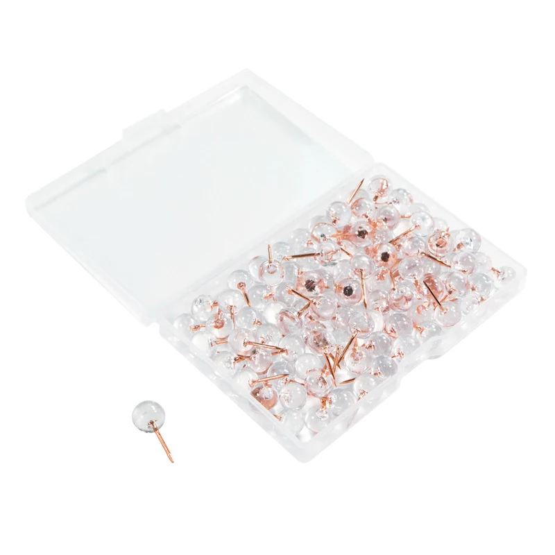 

100Pcs Rose Gold Push Pins Thumbtacks Transparent Plastic Round Head Map Tacks For Hanging Pictures Posters Documents Wall Maps