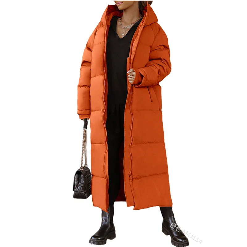 Mandylandy 2022 Long Loose Winter Coat Women Casual Down Jackets Hooded Parka Oversize Fashion Outwear Parka