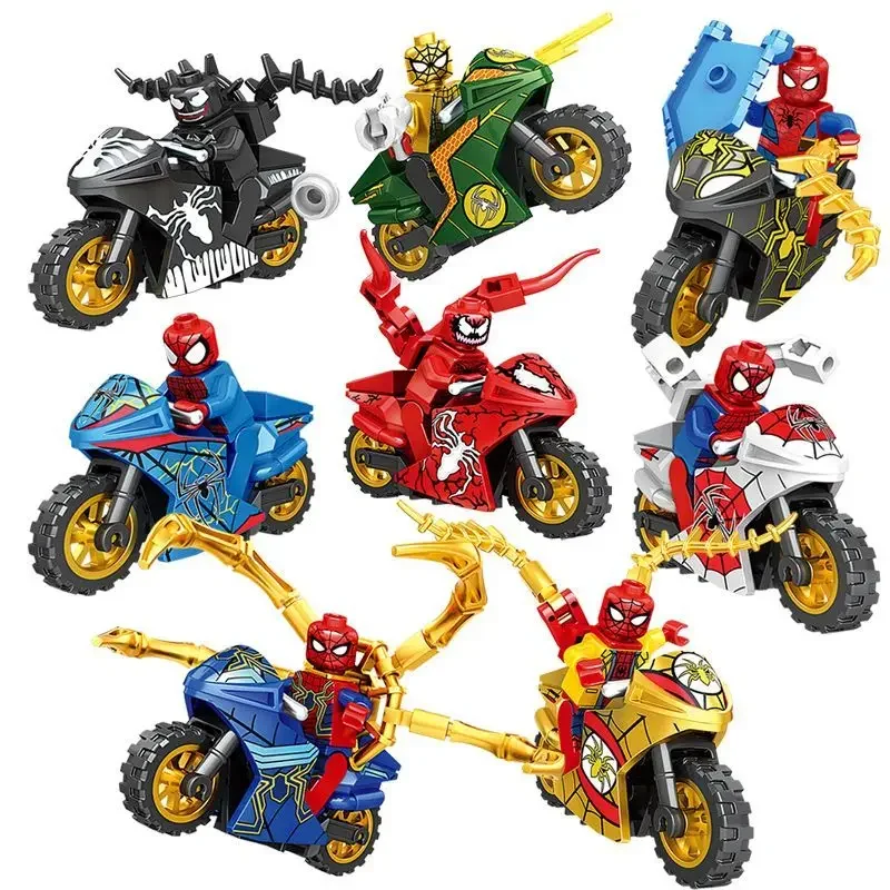 

Новинка Фигурка Человека-паука Марвел мотоцикл аниме мультфильм строительный блок сборная игрушка креативная развивающая игрушка орнамент подарок
