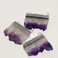 natural slice purple crystal stone druzy pendant 2022 diy jewelry making raw big slab women quartz large sliver plating 2 loops