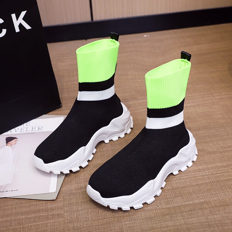 

Кроссовки-носки женские на нескользящей платформе, Повседневная Уличная обувь, дышащие, черные, для тенниса, осень