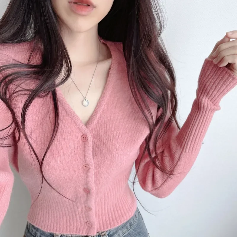 Утягивающий вязаный кардиган с v-образным вырезом укороченный топ для женщин